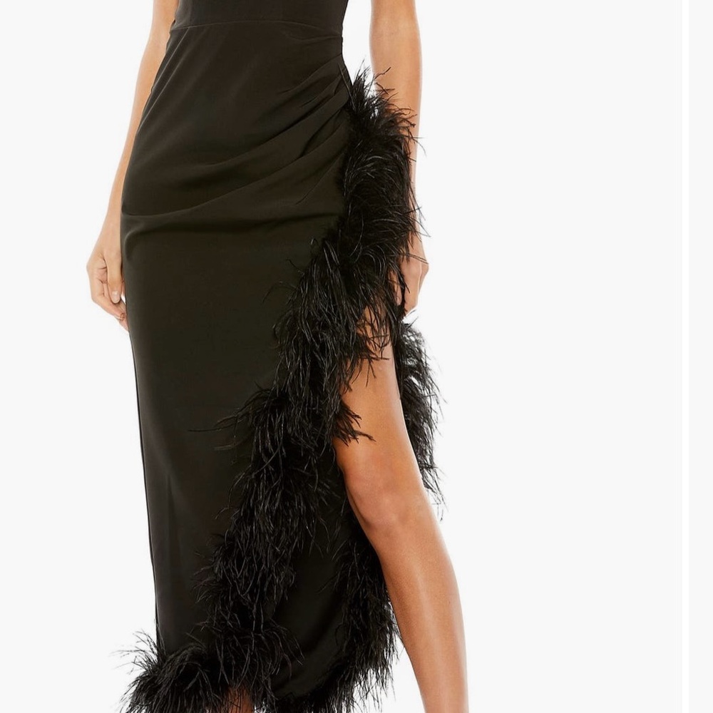 Mac Duggal Black Feather Trim Dress